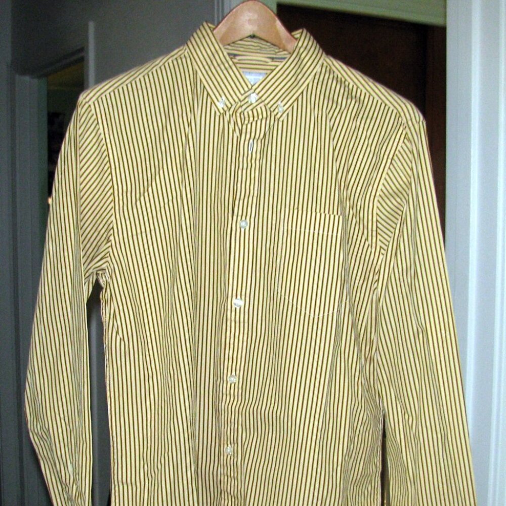 Gold White & Black Cotton Blend Dress SHIRT Sz M JCP